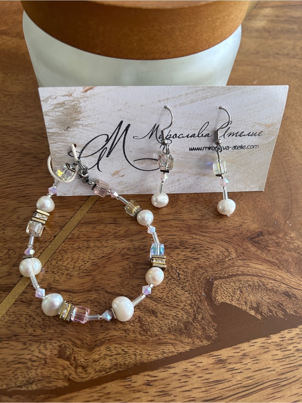 Handmade Genuine Pearl, Hematite and Crystal Bracelet and Earrings Set